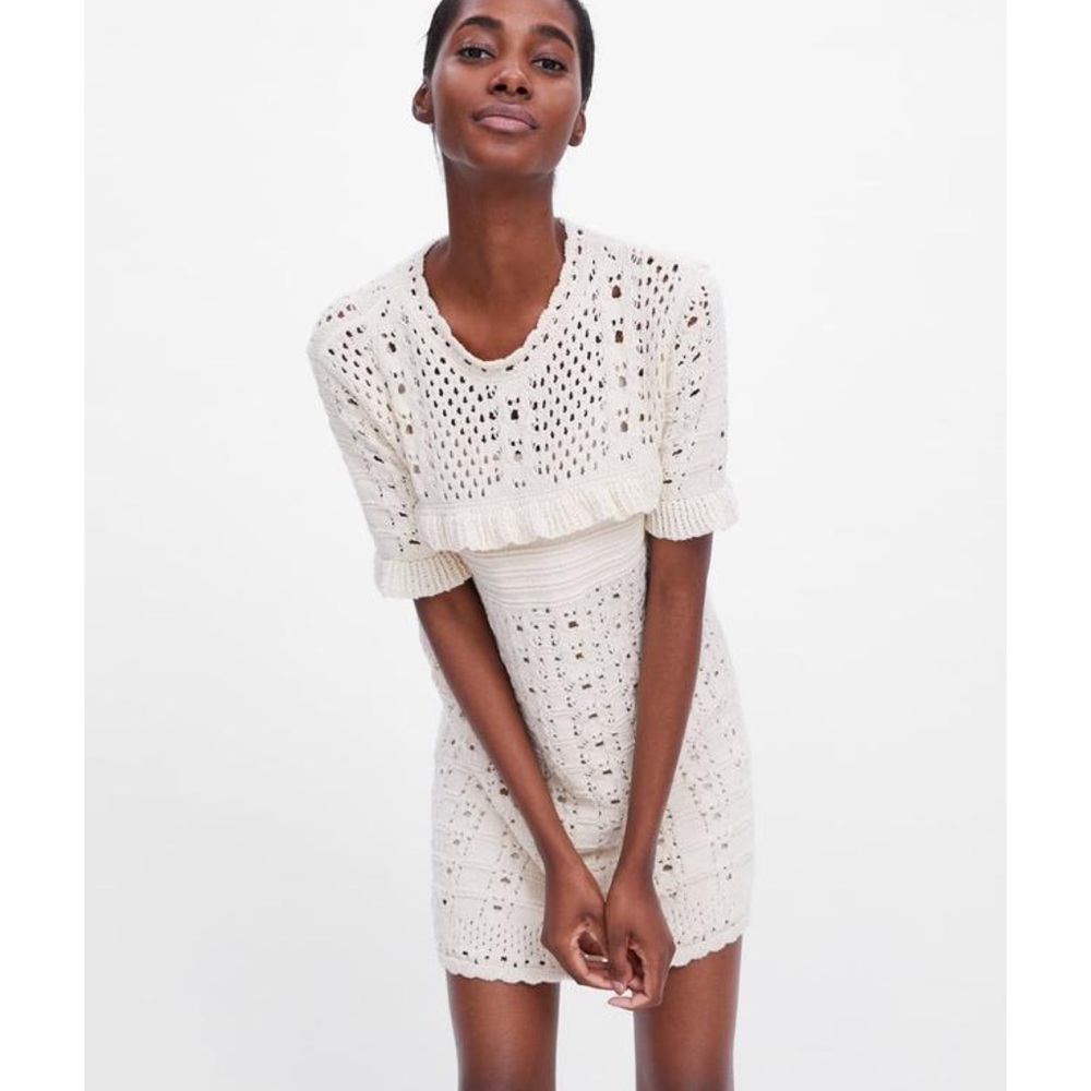 Zara cream pointelle knit dress M